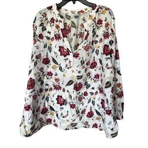 OLD NAVY The Tunic Cottagecore Boho off white cherry red floral plus sz XXL